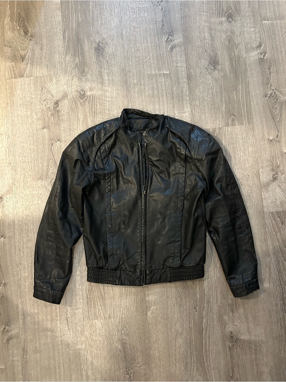 VTG Bertini Men's Black Genuine Leather Bomber Motorcycle Jacket